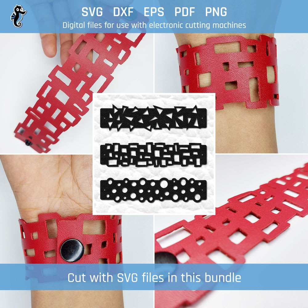 Bracelet SVG - Pattern SVG bracelet bundle 5 2 3 bracelet SVG cut files with assorted pattern designs with geometric shape patterns.